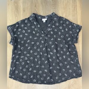 PinStriped V-Neck Blouse with shell Print - Blue
